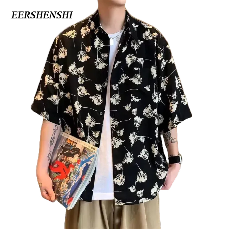 eershenshi-เสื้อเชิ้ตผู้ชาย-ผ้าไหมน้ําแข็งพิมพ์บาง-เสื้อเชิ้ตผู้ชายแฟชั่นหลวมฤดูร้อนสไตล์ยุโรปและอเมริกา