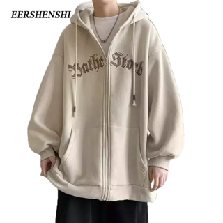 EERSHENSHI เสื้อโค้ทผู้ชายที่เรียบง่ายใหม่เยาวชนป๊อปคาร์ดิแกนมีฮู้ด 2023 ฤดูใบไม้ร่วง/ฤดูหนาวแฟชั่นเสื้อพิมพ์ของผู้ชาย