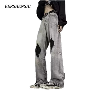 EERSHENSHI กางเกงขายาวผู้ชาย, กางเกงยีนส์, สไตล์ยุโรปและอเมริกาออกแบบความรู้สึกฉีกกางเกง, แนวโน้มกางเกงหลวม