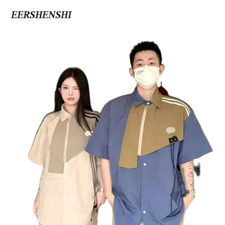 EERSHENSHI เสื้อเชิ้ตผู้ชายวรรณกรรมเรียบง่ายญี่ปุ่นยอดนิยมแขนสั้นเทรนด์อเนกประสงค์ฮาราจูกุเสื้อคู่ลำลอง