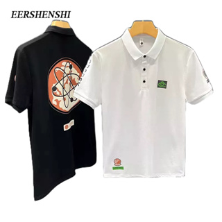 EERSHENSHI เสื้อยืดผู้ชายสไตล์โปโลวัยรุ่นเทรนด์แขนสั้นฤดูร้อนพิมพ์เสื้อยืด