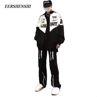 EERSHENSHI แจ็คเก็ตผู้ชาย, สไตล์ยุโรปและอเมริกาปักเครื่องแบบรถจักรยานยนต์, คู่ฤดูใบไม้ผลิและฤดูใบไม้ร่วงแจ็คเก็ตเบสบอล