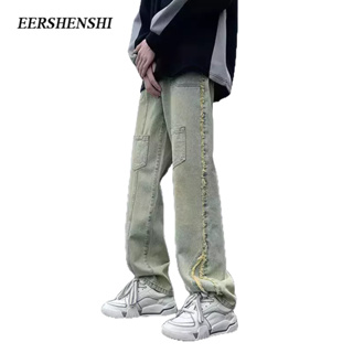 EERSHENSHI กางเกงขายาวผู้ชาย, ความรู้สึกการออกแบบใหม่, ฤดูใบไม้ผลิและฤดูใบไม้ร่วงขอบฝอย, วินเทจหลวมผู้ชายตรงกางเกงลําลอง