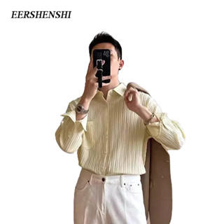 EERSHENSHI เสื้อเชิ้ตผู้ชายสีทึบหลวมแฟชั่นเสื้อเชิ้ตแขนยาวผู้ชายลําลอง