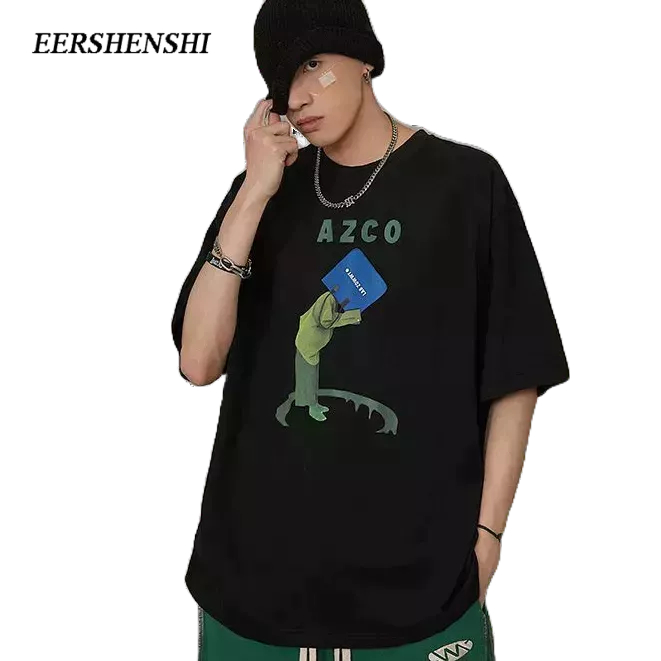 eershenshi-ผู้ชายเสื้อยืดผ้าฝ้ายแท้ญี่ปุ่นใหม่สั้นแขนอเมริกันย้อนยุคหลวมคู่เสื้อยืด