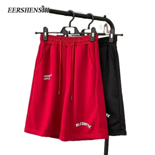 EERSHENSHI กางเกงขาสั้นผู้ชายใหม่สีทึบแฟชั่นสไตล์ยุโรปและอเมริกาที่นิยมพิมพ์ตัวอักษรกางเกงขาสั้นระบายอากาศของผู้ชาย