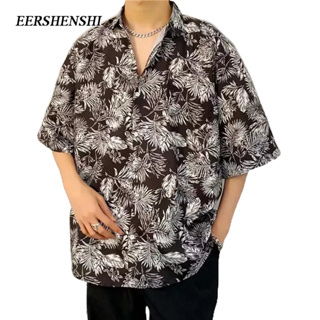 EERSHENSHI เสื้อเชิ้ตแขนสั้นผู้ชายสไตล์ญี่ปุ่นและเกาหลีเสื้อเชิ้ตผู้ชายพิมพ์ลายอินเทรนด์ฤดูร้อน