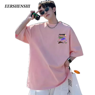 EERSHENSHI ผู้ชายแขนสั้นเยาวชนฤดูร้อนที่นิยมพิมพ์หล่อสไตล์หลวมคู่แขนสั้น