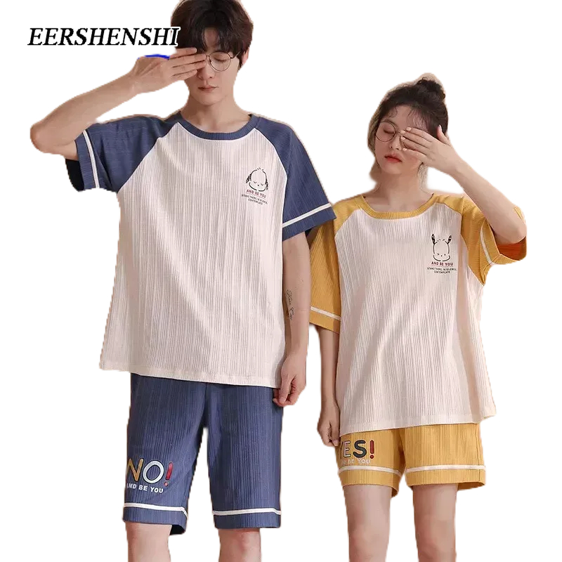 eershenshi-คู่ใหม่หลวมชุดนอนแขนสั้นกางเกงขาสั้นลำลองเกาหลีบางผู้ชายชุดเสื้อผ้าที่บ้าน
