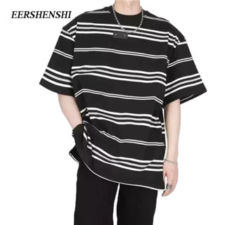 EERSHENSHI เสื้อยืดผู้ชายมาตรฐานนิยมขี้เกียจใหม่แขนสั้นแฟชั่นแนวโน้มหลวมสบาย ๆ เสื้อยืดผู้ชายลาย