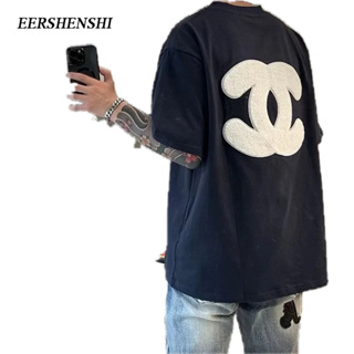 EERSHENSHI เสื้อยืดผู้ชายสไตล์เกาหลีลำลองอินเทรนด์แบรนด์ปักหลวมคอกลมแขนสั้นคู่รักเสื้อยืดผ้าฝ้าย