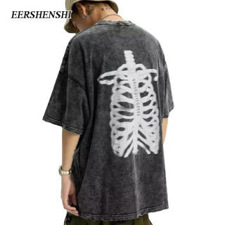 EERSHENSHI ผู้ชายเสื้อยืดแฟชั่นใหม่พิมพ์ที่นิยมแขนสั้นรอบคออเมริกันย้อนยุคแนวโน้มลำลองผู้ชายเสื้อยืด