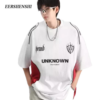 EERSHENSHI เสื้อยืดผู้ชาย คอกลม แฟชั่นยอดนิยม แขนสั้น อเมริกัน ย้อนยุค ลำลอง เสื้อยืดผู้ชาย