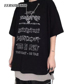EERSHENSHI แขนสั้นผู้ชายฤดูร้อนใหม่อารมณ์หลวมพิมพ์จดหมายญี่ปุ่น INS สไตล์แฟชั่นแบรนด์ crewneck ผู้ชายแขนสั้นลําลอง