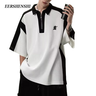 EERSHENSHI เสื้อเชิ้ตโปโลสไตล์ INS ผู้ชายพิมพ์แขนสั้นแฟชั่น