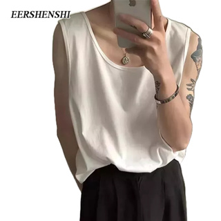 EERSHENSHI เสื้อกั๊กผู้ชายสีขาวใหม่หลวมสบาย ๆ แบรนด์ยอดนิยมของอเมริกาวัยรุ่น All-Match คุณภาพสูง Casual