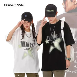 EERSHENSHI ผู้ชายเสื้อยืดอเมริกันสูงถนนจดหมายดาวพิมพ์สั้นแขนช่องยุโรปและอเมริกาฮิปฮอปหลวมคู่