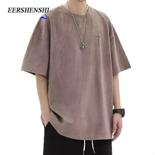 EERSHENSHI เสื้อยืดผู้ชายมาตรฐานชายเยาวชนแนวโน้มแฟชั่นใหม่เสื้อยืดแขนสั้นสไตล์เมืองฤดูร้อนรอบคอแฟชั่นที่เรียบง่ายแบรนด์น้ำเสื้อยืด