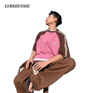 EERSHENSHI เสื้อยืดผู้ชายคอกลมยอดนิยมพิมพ์ใหม่แขนสั้นแฟชั่นลำลองเสื้อยืดผู้ชายหลวม