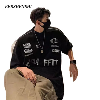 EERSHENSHI ผู้ชายแขนสั้นสีทึบอารมณ์แฟชั่นใหม่แบรนด์ฤดูร้อนรอบคอ ins เสื้อยืดมาตรฐานยอดนิยมของเยาวชน