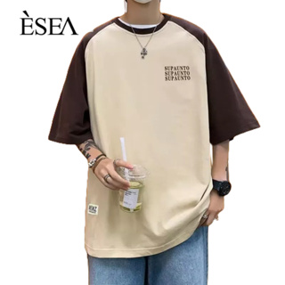 Esea เสื้อคอกลม แขนสั้น พิมพ์ลายป๊อป เรียบง่าย สไตล์ยุโรป และอเมริกา แฟชั่นสําหรับผู้ชาย