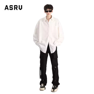ASRV ผู้ชายแขนยาวหลวมผ้าม่านสีดำระดับ high-end หล่อสบาย ๆ เสื้อเชิ้ตสีขาวของผู้ชาย