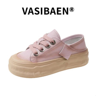 VASIBAEN  ใหม่เวอร์ชั่นเกาหลีของรองเท้าเดี่ยวส้นหนาแบบผูกเชือกรองเท้าย้อนยุคแบบผูกเชือกทั้งหมด