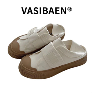 VASIBAEN รองเท้าผ้าใบผู้หญิง คนขี้เกียจใส่รองเท้าลำลองพื้นหนา 2 คู่