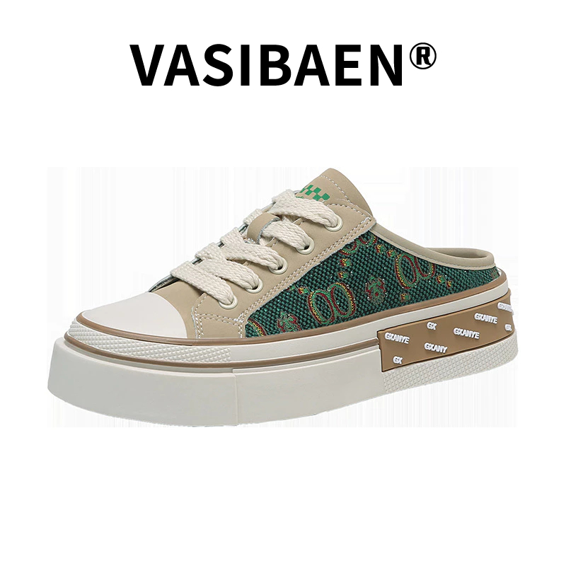 vasibaen-รองเท้าแตะผู้หญิงครึ่งตัว-สวมรองเท้าด้านนอก-เหยียบลำลอง-แพลตฟอร์มขี้เกียจ-รองเท้าผ้าใบสีขาวเล็กน้อย