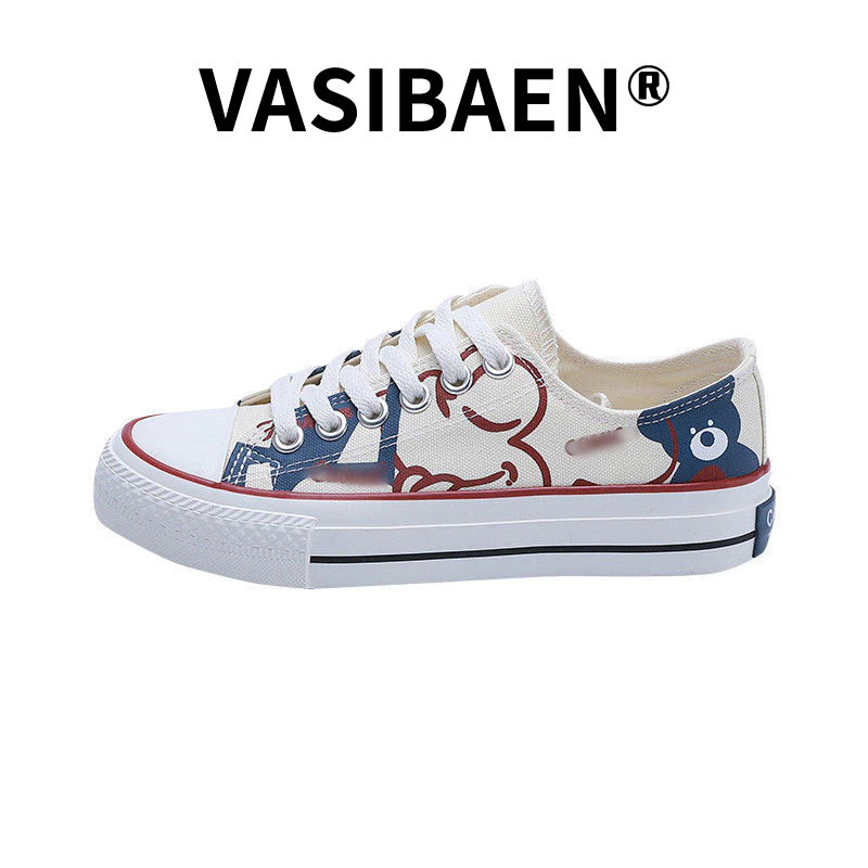 vasibaen-รองเท้าผ้าใบลายหมีน่ารักเวอร์ชั่นเกาหลีนักเรียนหญิงรองเท้าส้นแบนลำลอง
