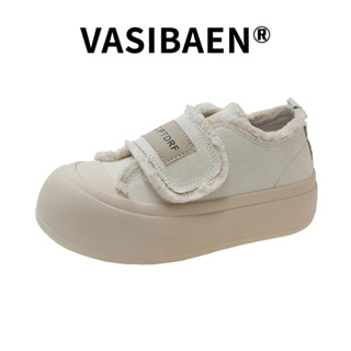 VASIBAEN วิทยาเขตสไตล์เฉพาะออกแบบรองเท้าผ้าใบพื้นหนาเกาหลีทุกการแข่งขันรองเท้าสีขาวขนาดเล็กของผู้หญิงรองเท้าผ้าใบ Velcro ใหม่