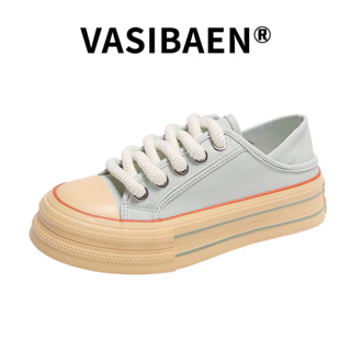 VASIBAEN ส้นหนา espadrilles สวมใส่สองครั้งของผู้หญิงรุ่นใหม่ของเกาหลีครึ่งลากหนึ่งเหยียบรองเท้าสีขาวครีมสีเบจ