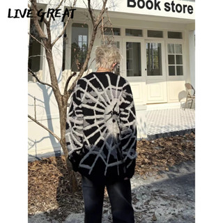 Live GREAT เสื้อกันหนาว ผ้าถัก ทรงหลวม ลายแมงมุม ไฮสตรีท แบรนด์แฟชั่นฤดูใบไม้ร่วง และฤดูหนาว สําหรับผู้ชาย