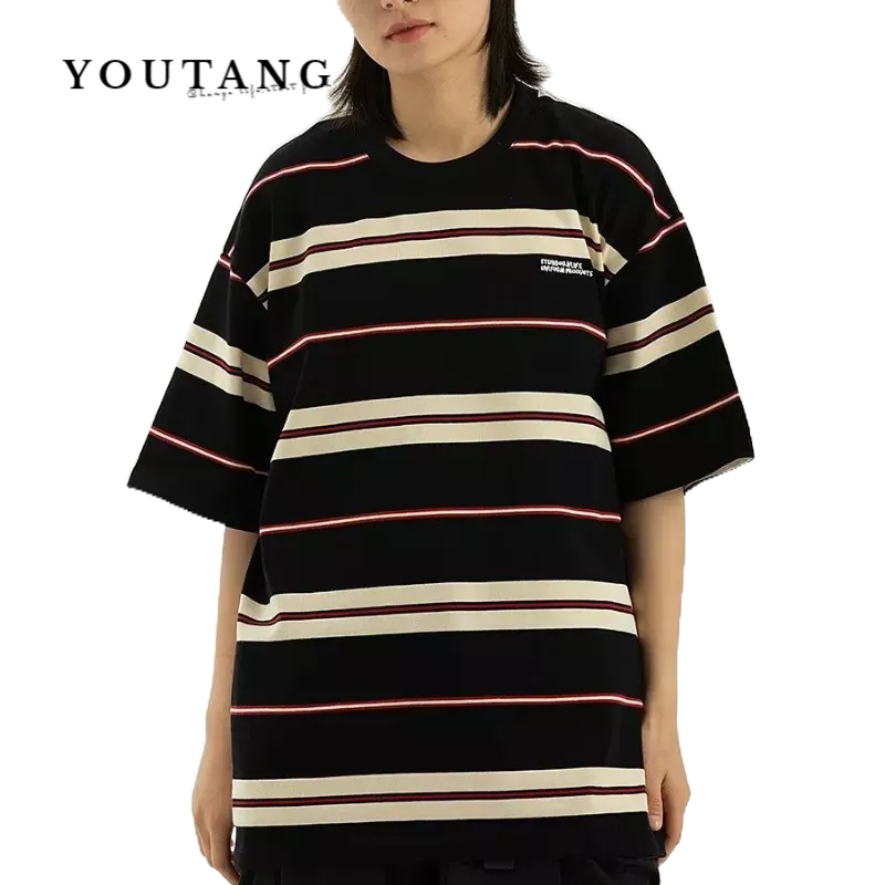 youtang-เสื้อยืดผู้ชายอินเทรนด์วัยรุ่นป๊อปฤดูร้อนหล่อลายเทรนด์ห้าจุดแขนเสื้อใหม่หลวมคอกลมแฟชั่น