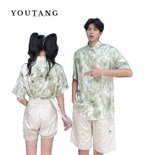 YOUTANG เสื้อญี่ปุ่นย้อนยุคสไตล์ฮ่องกงดอกไม้ชายและหญิงฤดูร้อนบางส่วนการออกแบบความรู้สึกเฉพาะเสื้อโปโลคอปกเสื้อครึ่งแขน