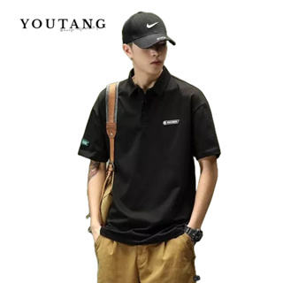 YOUTANG เสื้อโปโลห้าจุดแขนความเป็นชายมาตรฐานใหม่สีทึบแนวโน้มเยาวชนแฟชั่น 2023 แฟชั่นฤดูร้อนชุดญี่ปุ่น