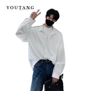 YOUTANG เสื้อมาตรฐานขี้เกียจสีทึบแขนยาวน้ำฤดูใบไม้ผลิใหม่ของผู้ชายญี่ปุ่นฮาราจูกุบางส่วนในวรรณคดีและศิลปะยอดนิยมของเยาวชน