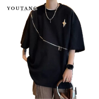 YOUTANG เสื้อยืดห้าจุดแขนใหม่แนวโน้มมาตรฐานญี่ปุ่น ins เยาวชนป๊อปฤดูร้อนผู้ชายพิมพ์น้ํารอบคอแฟชั่น