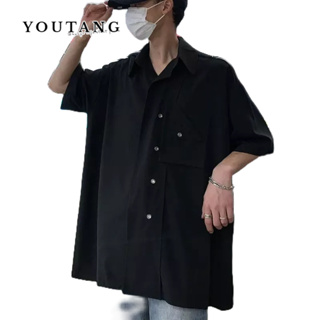 YOUTANG เสื้อไหมน้ำแข็งผู้ชายฤดูร้อนระดับ high-end สัมผัสหล่อผ้าม่านซับน้ำแบรนด์เสื้อผ้าผู้ชาย