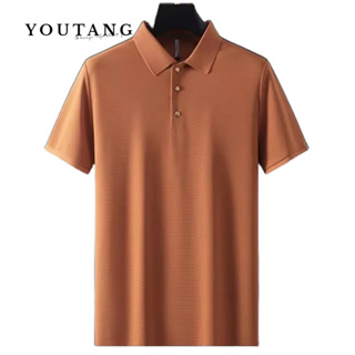 YOUTANG เสื้อยืดคอโปโลสำหรับผู้ชายชั้นนำวาฟเฟิลแสงหรูหราคุณภาพแฟชั่นความรู้สึกระดับไฮเอนด์