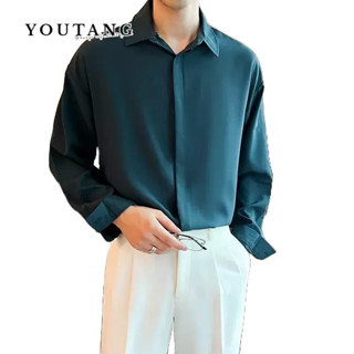 YOUTANG เสื้อเชิ้ตแขนยาว สีพื้น สไตล์ญี่ปุ่น แฟชั่นฤดูใบไม้ผลิ สําหรับผู้ชาย