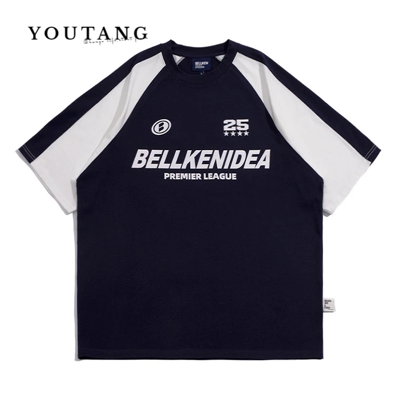 youtang-เสื้อยืด-2023-ฤดูร้อนใหม่เย็บปักถักร้อยที่เรียบง่ายแขนสั้นผู้ชายคลาสสิกย้อนยุคสามแถบแขน-raglan-แขนสั้นผู้ชาย