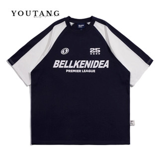 YOUTANG เสื้อยืด 2023 ฤดูร้อนใหม่เย็บปักถักร้อยที่เรียบง่ายแขนสั้นผู้ชายคลาสสิกย้อนยุคสามแถบแขน Raglan แขนสั้นผู้ชาย