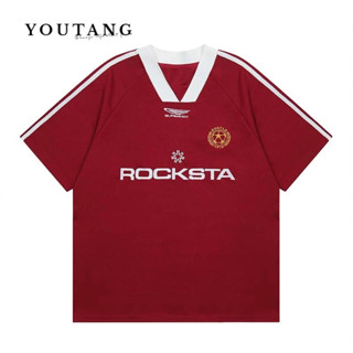 YOUTANG เสื้อกีฬา กางเกงขาสั้น ลําลอง ทรงหลวม สไตล์อเมริกันเรโทร เหมาะกับฤดูร้อน สําหรับผู้ชาย