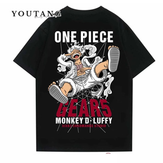 YOUTANG เสื้อยืดผู้ชายสไตล์ใหม่การเดินทางระเบิด One Piece ญี่ปุ่นอินเทรนด์แบรนด์แอนิเมชั่นอุปกรณ์ต่อพ่วง Nika Luffy แขนสั้นฤดูร้อนคู่รุ่น
