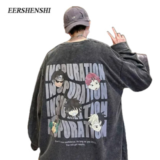 EERSHENSHI เสื้อสเวตเตอร์ผู้ชาย, สไตล์ยุโรปและอเมริกา, ฤดูใบไม้ผลิและฤดูใบไม้ร่วงบางแขนยาวแบรนด์แฟชั่นพิมพ์หลวม, ฮิปฮอปผู้ชายเสื้อสเวตเตอร์ลําลอง