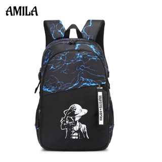 AMILA กระเป๋านักเรียนเด็ก กระเป๋าเป้ ความจุขนาดใหญ่ ทนต่อการสึกหรอ เรืองแสงในที่มืด ลายการ์ตูน สําหรับผู้ชาย