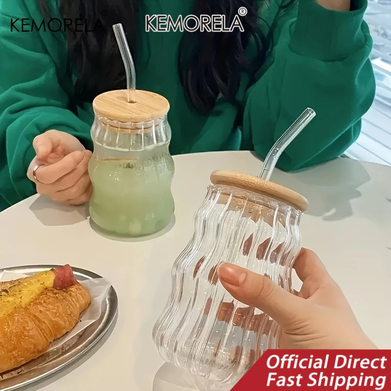 KEMORELA ใหม่ แก้วกาแฟใส ลายก้อนเมฆ พร้อมฝาปิด มีหลอดดูด ลายทาง พร้อมฝา ...