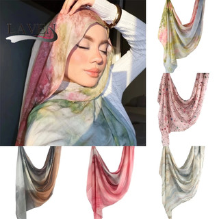 LAVEN Tie-dye Hình vẽ đa màu sắc, vải cotton Voile, khăn choàng vai dài Pashmina, khăn choàng vai (Headscarf), khăn choàng vai Hồi giáo (Hijabs)
