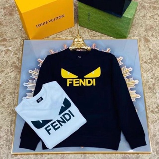 Fendi 2023 ใหม่ เสื้อคอกลม แขนยาว ผ้ากํามะหยี่ พิมพ์ลายตามอนสเตอร์ ทรงหลวม สําหรับผู้ชาย และผู้หญิง